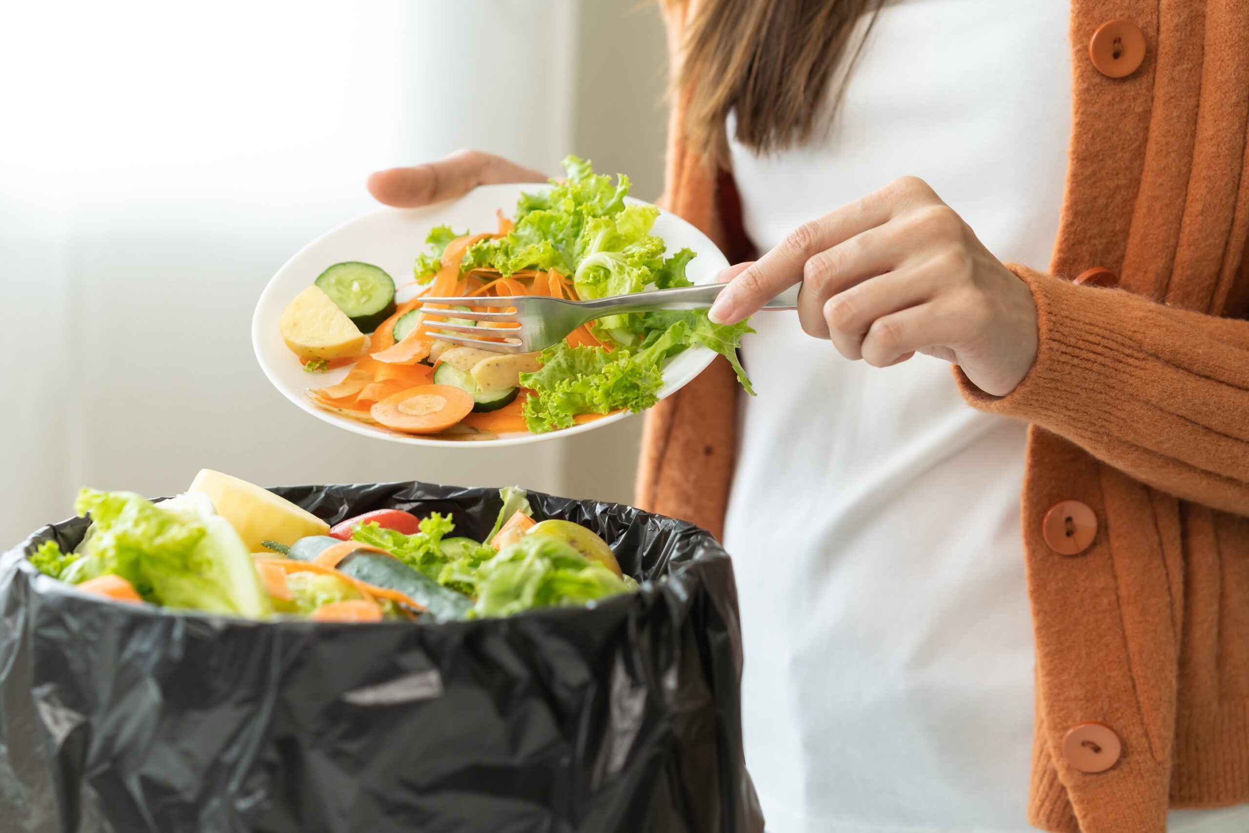 Compost,From,Leftover,Food,,Asian,Young,Housekeeper,Woman,Hand,Holding